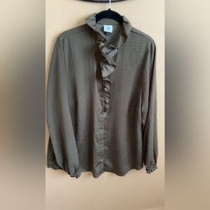 CAbi The Icon Blouse Olive Ruffle Front size large